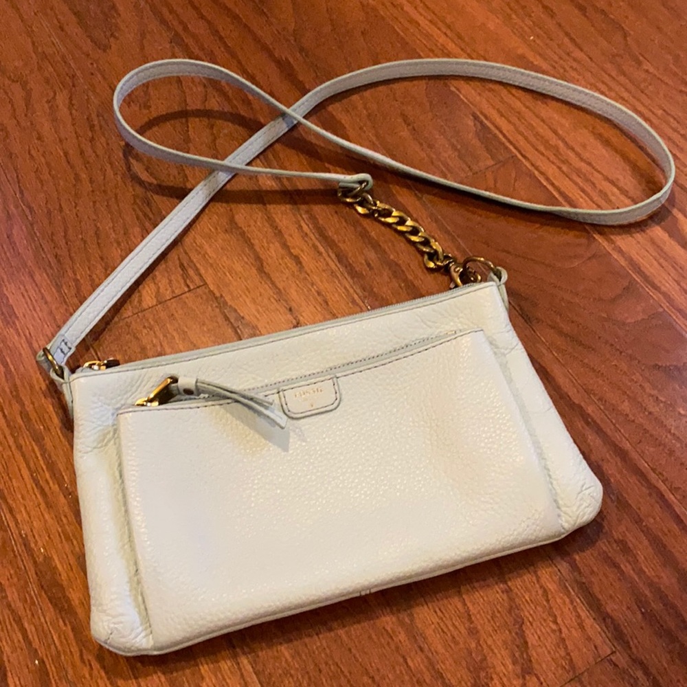 Fossil Light Blue Leather Crossbody Bag